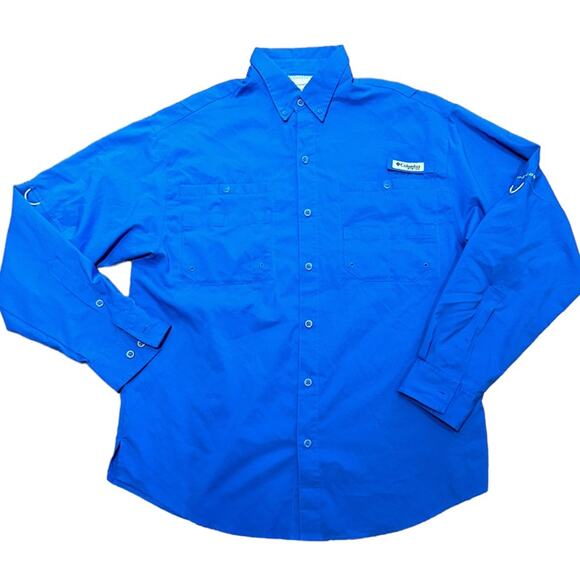 Columbia PFG Mens Size Medium Royal Blue Long Sleeve Omni Shade Outdoor Shirt - Picture 1 of 10
